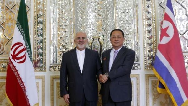 Iran's Foreign Minister Mohammad Javad Zarif (R) shakes hands with North Korea's Foreign Minister Ri Yong Ho during their meeting in the capital Tehran on August 7, 2018. (ATTA KENARE / AFP)