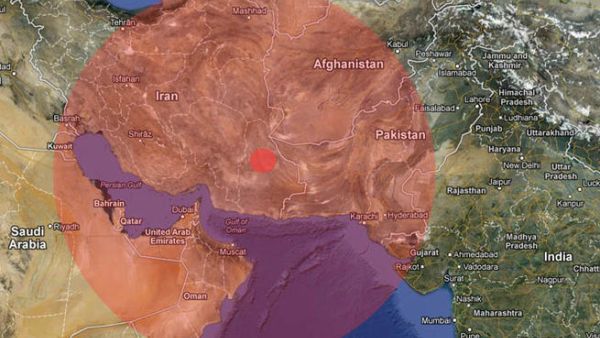 The earthquake struck 86km south east of the city Khash, near the Iran-Pakistan border (Google Maps)
