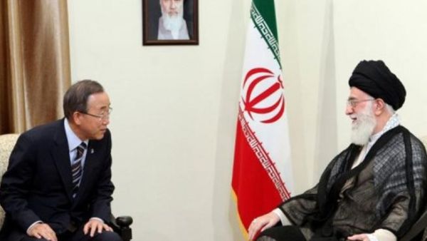 Iran leader and Ban Ki-moon 