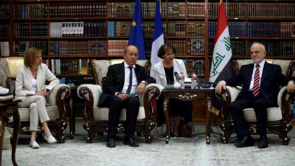  الجعفري خلال مؤتمر صحفي مشترك مع وزيري الخارجية والدفاع الفرنسيين