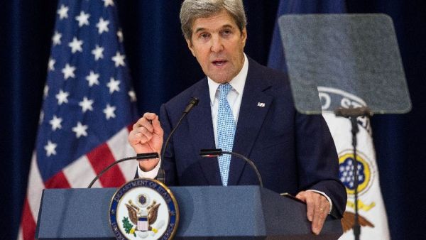 U.S. Secretary of State John Kerry delivers a speech on Middle East peace at The U.S. Department of State on December 28, 2016. (AFP/Zach Gibson)
