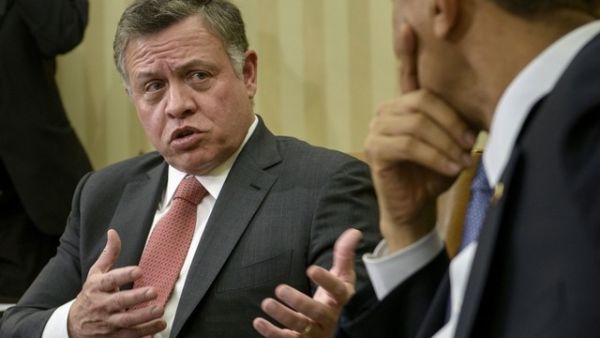 Jordan's King Abdullah II and US President Barack Obama speak during a joint press conference. (AFP/Brendan Smialowski)