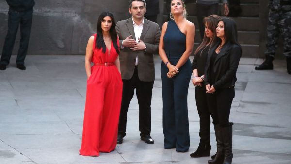 Kim pays tribute to the Armenian dead during her trip to Armenia. (Image: Celebrityhive.com)