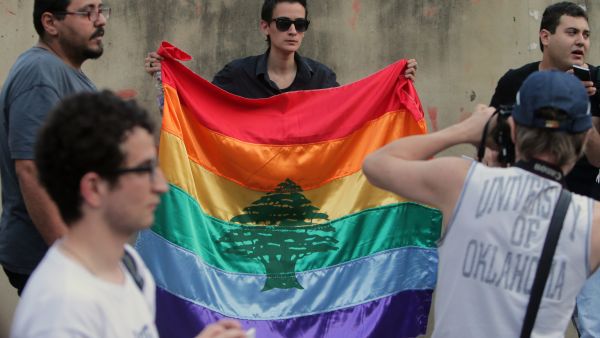 A woman participates in a rally against homophobia in Beirut on April 30, 2013.  (AFP/Joseph Eid)