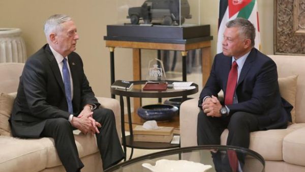 His Majesty King Abdullah meets with US Secretary of Defence James Mattis.(Photo: The Royal Court)