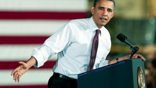 U.S. President Barack Obama at the Daimler Detroit Diesel engine plant on Monday in Redford, Michigan. (Bill Pugliano/Getty Images/AFP)