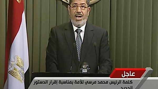 President Morsi addresses the nation on Egyptian state TV.