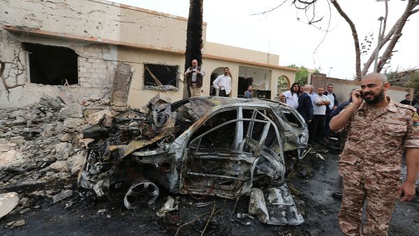An car bomb outside the French embassy injured two guards. (MAHMUD TURKIA / AFP)