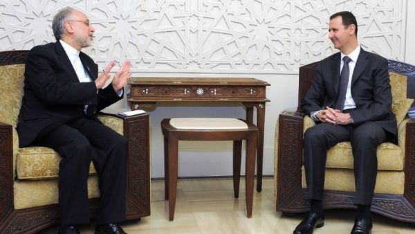 Iran Foreign Minister Ali Akbar Salehi meets Syria President Bashar al-Assad in Damascus on May 7(AFP/SANA)