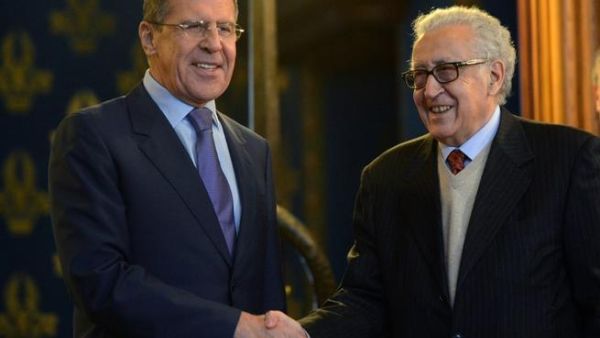 Russian Foreign Minister Sergei Lavrov (L) shakes hands with UN-Arab League peace envoy Lakhdar Brahimi as they arrive for talks in Moscow, on Saturday. (AFP PHOTO / KIRILL KUDRYAVTSEV) Russian Foreign Minister Sergei Lavrov (L) shakes hands with UN-Arab League peace envoy Lakhdar Brahimi as they arrive for talks in Moscow, on Saturday. (AFP PHOTO / KIRILL KUDRYAVTSEV)