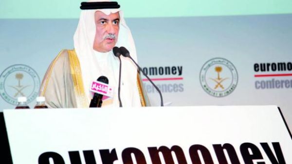 Finance Minister Ibrahim Al-Assaf addresses the 8th Euromoney Conference in Riyadh on Tuesday. (AN photo by Ahmed Fathy)