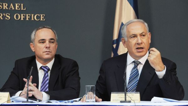 Yuval Steinitz (L) and Netanyahu.