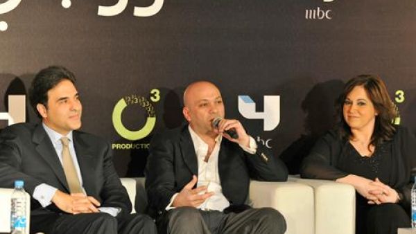 Adib Khair, center, with scriptwriter Claudia Marchalian, right, at a news conference for “Ruby” at MBC4 studios, last February. Adib Khair, center, with scriptwriter Claudia Marchalian, right, at a news conference for “Ruby” at MBC4 studios, last February.
