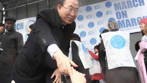 Extending a hand, Ban Ki-moon at a UN event on March 8 Extending a hand, Ban Ki-moon at a UN event on March 8
