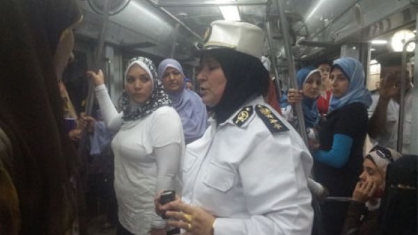 The female police officers patrol the female-only metro cars, on the look out for beggars, pickpockets and sexual harassers. (Photo courtesy of Al Ahram) 