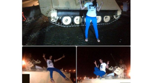 Haifa Wehbe poses on top of a military tank in Egypt. (Image: Twitter)