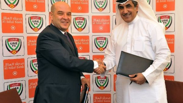 Mohamed Jamil Berro, CEO of Al Hilal Bank and Mohamed Al Rumaithi, President of the UAE Football Association after the agreement Mohamed Jamil Berro, CEO of Al Hilal Bank and Mohamed Al Rumaithi, President of the UAE Football Association after the agreement