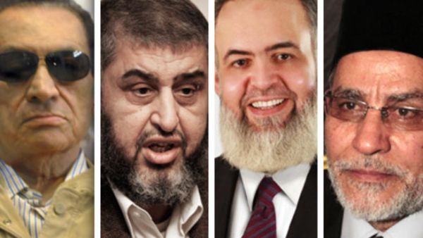 Hosni Mubarak, Khairat Al Shater, Hazem Abu-Ismail and Mohamed Badie. (Image courtesy of Ahram Online)