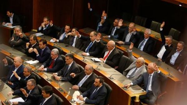 Lawmakers attend a Parliament session in Beirut on Friday. Image via The Daily Star