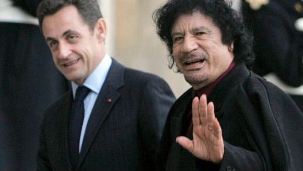 France’s former President Nicolas Sarkozy with he late Libyan leader, Muammar Qaddafi.
