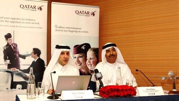 أكبر الباكر، الرئيس التنفيذي للخطوط الجوية القطرية خلال المؤتمر الصحفي