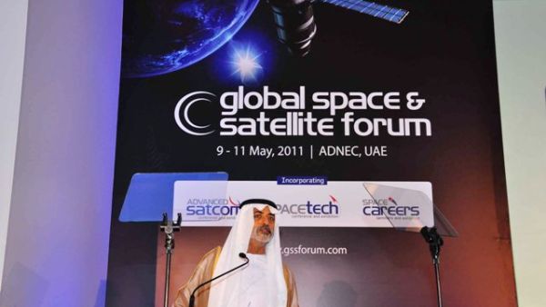 Prof. Abdul Rahim Sabouni, Vice Chancellor and CEO of ALHOSN University, addressing the audience at the 2011 Global Space and Satellite Forum