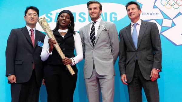 David Beckham with Samsung executives during the launch Samsung's London 2012 Olympic Games campaign