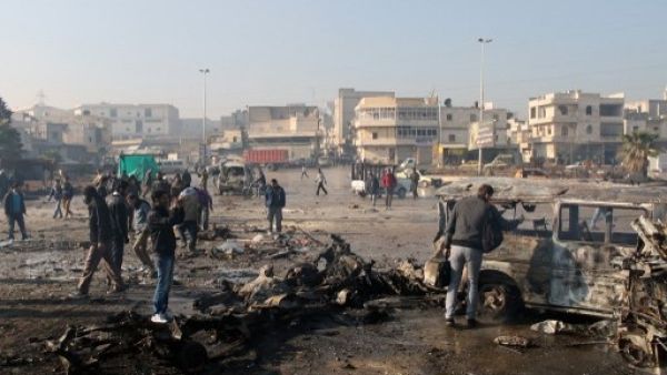 The Aleppo Media Center reported that at least 25 bombs were dropped on the Syrian city Sunday (Mohammed Al Khatieb/AFP)
