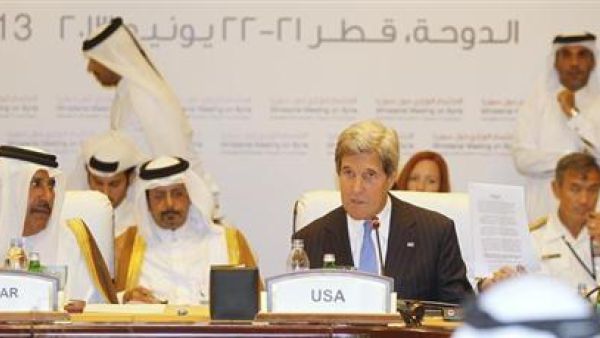 وزير الخارجية الأمريكي جون كيري يتحدث أمام مؤتمر اصدقاء سوريا في الدوحة 