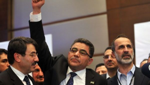 Prime Minister Ghassan Hitto with other members of the Syrian opposition (AFP)