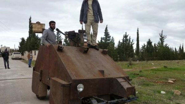 Rebels show off their latest invention: A PlayStation controlled tank.