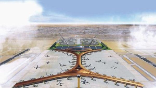The four new crescent-shaped passenger halls will be located to the south of the current international terminal as seen above. Some see these four protruding arms as a woman lain out in anticipation for penetration by this ready 'tower'.