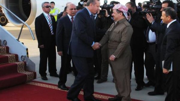 Kurds' Barzani and Turks' Erdogan have previously met, but Saturday's meeting represents the first time that the two leaders have met in the Kurdish region of Turkey (Courtesy of the Kurdistan Regional Government)