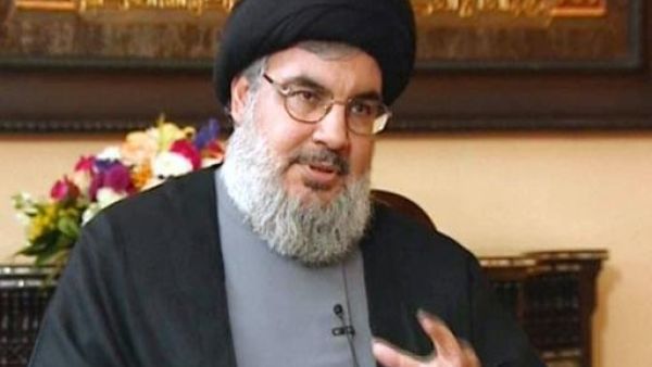 لقطة عن التلفزيون للامين العام لحزب الله حسن نصرالله في مقابلة على شاشة المنار في 3 كانون الاول