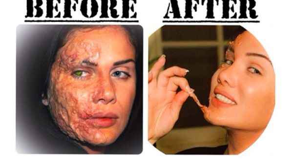 The Before and After look Nicole Saba endured for her role in the film "Babydoll's Night." (Image: Instagram)