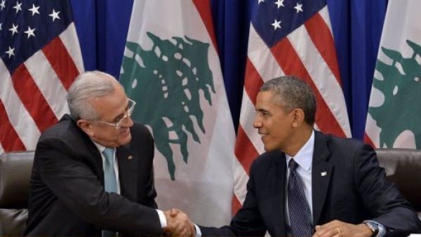 اوباما خلال لقائه الرئيس اللبناني ميشال سليمان على هامش اجتماع الجمعية العامة
