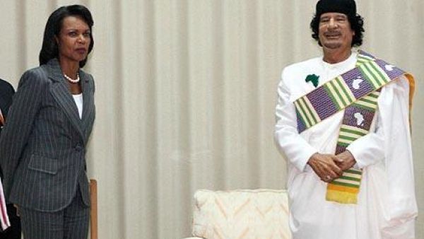 Condoleezza Rice and Muammar Gaddafi meet in Tripoli 2008; but the visit stayed in Gaddafi's heart a lot longer it would seem, if the photo album found in Gaddafi's den is anything to go by.