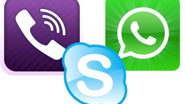 Viber, Skype and WhatsApp logos