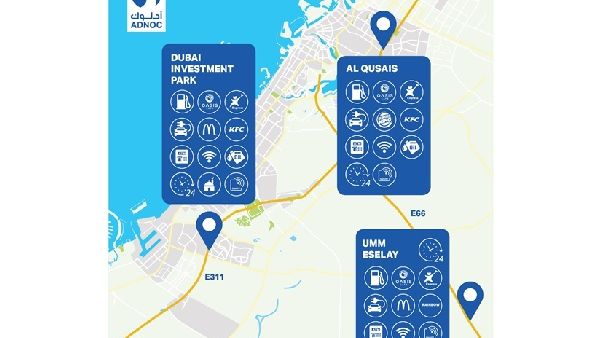 The new ADNOC Distribution service stations’ locations in Dubai