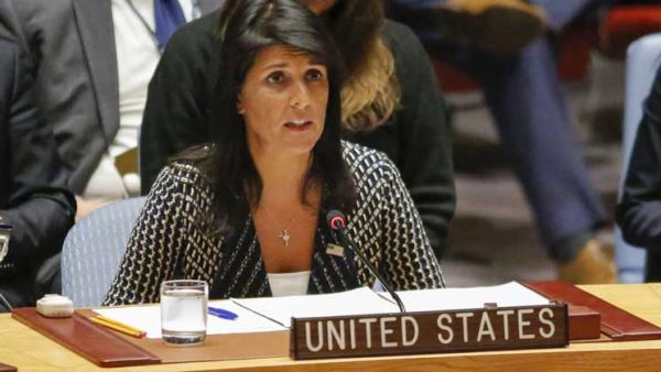 مندوبة واشنطن الدائمة بالأمم المتحدة، نيكي هيلي