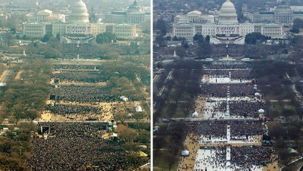 صور جوية لحفل تنصيب أوباما 2009 وحفل تنصيب ترامب 2017
