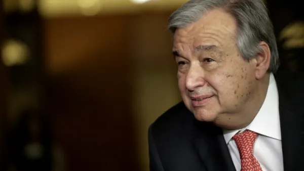 This file photo taken on April 12, 2016 shows Antonio Guterres speaking to reporters on the selection of the next UN Secretary-General at the UN headquarters in New York. (AFP/Kena Betancur)