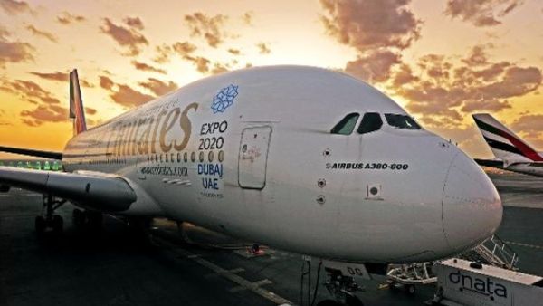 Emirates A380 at sunset Emirates A380 at sunset