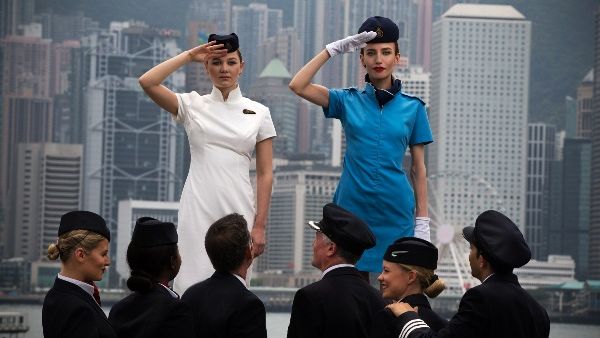 Lizzy Jagger and Lmogen Waterhouse posed in British Airways vintage uniform in Hong Kong Lizzy Jagger and Lmogen Waterhouse posed in British Airways vintage uniform in Hong Kong