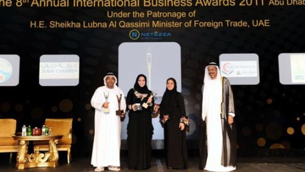 Ahmad Al Haddabi COO, ADAC; Sheikha Al Maskari, Head of Public Affairs, ADAC; Sheikha Lubna Al Qassimi; and Mohammed Omar Abdulla, Under Secretary Department of Economic Development, at the Stevie awards ceremony