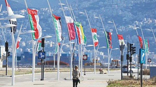 Flags of the Arab league states are seen on display ahead of the Arab Economic and Social Development Summit in Beirut (AFP)