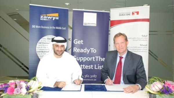 Abdul Baset Al Janahi, CEO of Dubai SME and Gunnar Skoog, CEO of Zawya during the signing