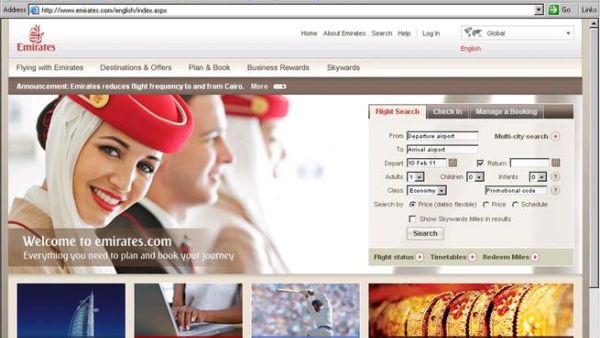 Emirates’ website