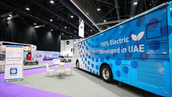 Masdar today unveiled the all-electric Eco-Bus at Abu Dhabi Sustainability Week 2018. Masdar today unveiled the all-electric Eco-Bus at Abu Dhabi Sustainability Week 2018.