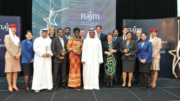 His Highness Sheikh Ahmed bin Saeed Al Maktoum, Chairman and Chief Executive, Emirates airline and Group presents this year’s winners with their Najm Chairman’s Award